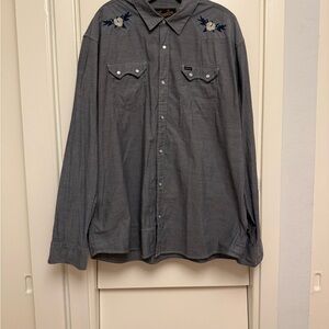 Men's Gray Pearl Snap Western Shirt with Embroidery